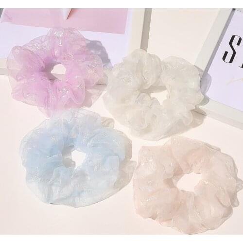 New Hot Wholesale 4pcs/set Women Scrunchie Set Super Kawaii Organza Hairbands Female Girls Cute Hair Schrunchie Pack