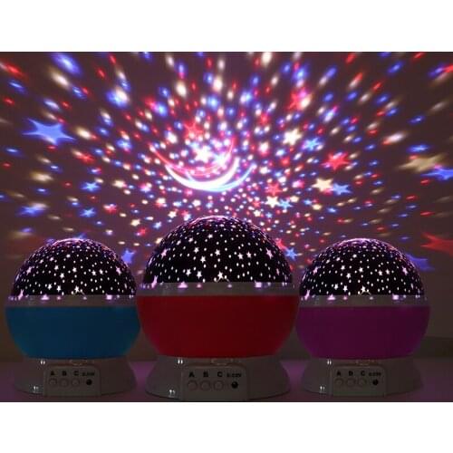 Novelty LED Rotating Star Projector Lighting Moon Starry Sky Children Baby Night Sleep Light Battery Emergency Projection Lamp