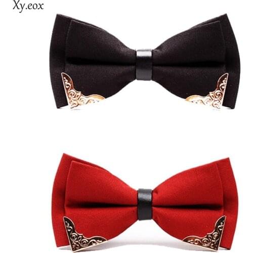 New Mens Metal Corner Stripe Bow Wedding Party Groomsmen Double Stripe Bow Tie