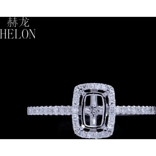 HELON 4x6mm Cushion Solid 14k AU585 White Gold 0.16ct Natural Diamonds Semi Mount Engagement Wedding Ring Women Fine Jewelry