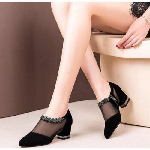 5cm Square Heel Sexy Sandals Women Hollow Mesh Pointed Zipper Ladies High Heels Chelsea Boots Wedge Womens Shoes Plus Size