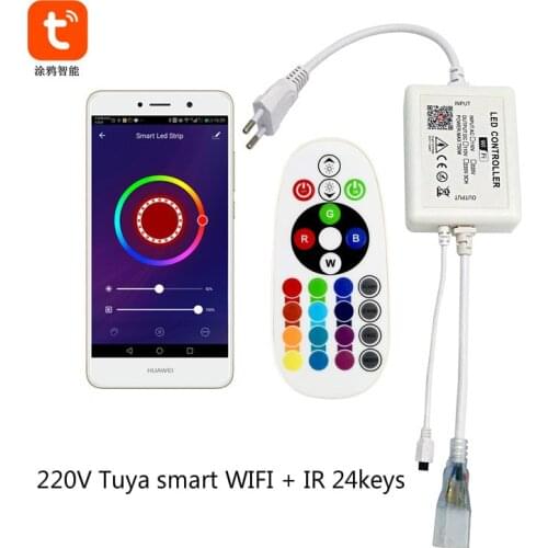 Tuya APP Smart WIFI Led Controller AC 110V 220V Rgb Controller Light Strip IR 24 Keys Remote Lamp for RGB Led Strip Lights