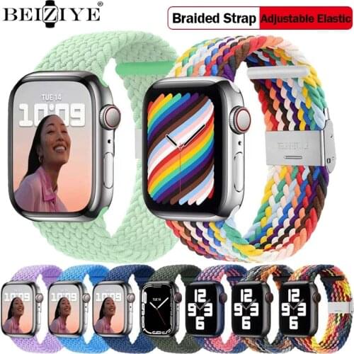 Adjustable Elastic Nylon For Apple Watch Band 42mm 38mm Braided Solo Loop Bracelet For Apple Watch Band 40mm 44mm Series SE 6 5