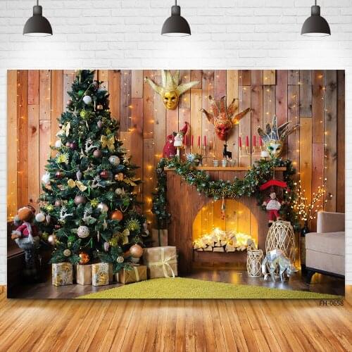 Christmas Backgrounds For Photo Studio Photography Winter Trees Fireplace Wooden Wall Gift Baby Newborn Party Portrait Backdrops