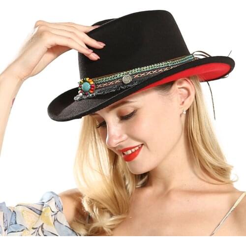 Fedora Hat Men Women Imitation Woolen Winter Women Felt Hats Men Fashion Black Top Jazz Hat Fedoras Chapeau Sombrero HF85