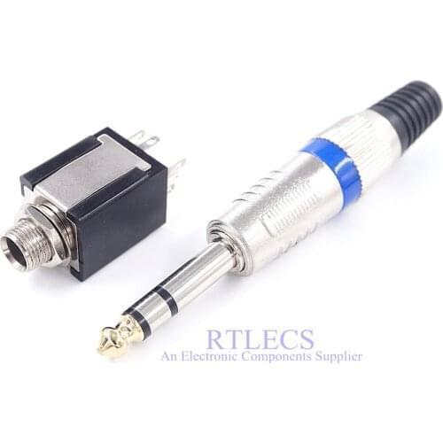 1 Piece 6.35mm 3 Pole Plug TRS 1/4" Stereo Audio Jack 9 Pin Socket Guitar microphone amplifier Audio Video Amplier Mixer