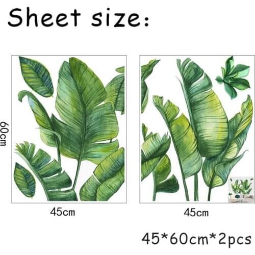 Tropical Plants Leaves Wall Stickers Home Living Room Green Plants Stickers Glass Plants Sofa Background Decal Stickers