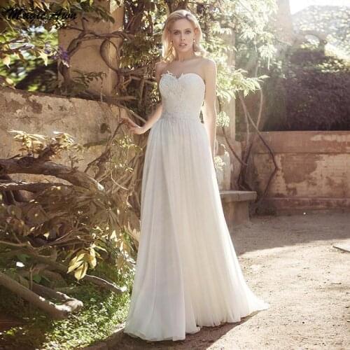 Magic Awn Country Chiffon Wedding Dresses Sweetheart Lace Appliques Simple Boho Mariage Gowns Lace-Up Back A-Line Robe De Mariée