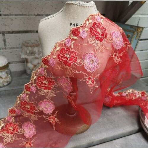 High quality 2 meters embroidered purple blue pink flower lace trim sewing crafts women child cloth scrapbooking DIY 18cm Width