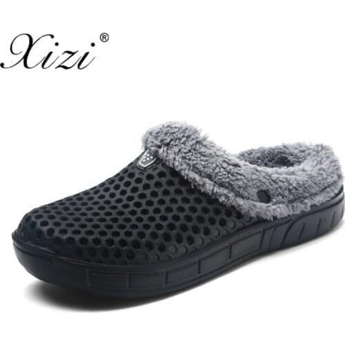 XIZI New winter Plus cotton Hole Shoes Lover Double layer Mesh Unisex Flat Fashion Winter Male And Female Couple Cotton Slippers