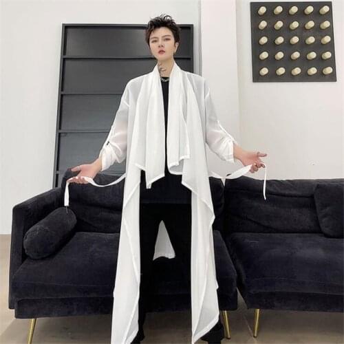 2021 Spring Summer White Long Shirt Men Korean Fashion Streetwear Shirts Women Harajuku Casual Cape Blouse