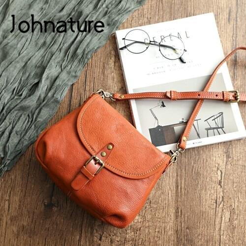 Johnature Retro Genuine Leather Women Summer Small Bag 2021 New Simple Leisure Nature Cowhide Female Shoulder & Crossbody Bags