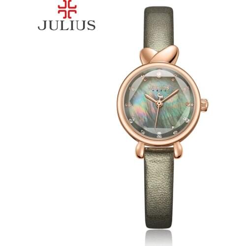 Julius 2017 Watches Women Round Sparkling Shell Dial Exquisive Elegant GF Gift Leather Strap Luxury Whatch Dropshipping JA-1014