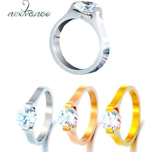 Nextvance Large Cubic Zirconia Ring for Women Rose Gold Stainless Steel Engagement Fashion Jewelry Rings Drop shipping 2020 Gift