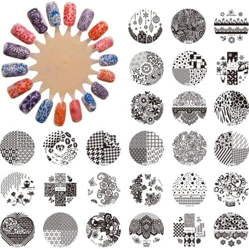 YZWLE 1PC 5.5cm Round Stainles Steel DIY Image Stamping Nail Art Plates Templates Stencils 30 Styles For Choose