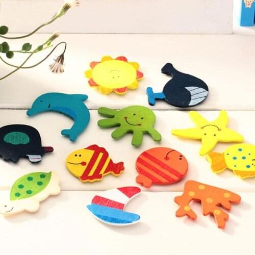 1Pack(12pcs) Wooden Kitchen Fridge Magnet Stickers Kid Lovely Animal Educational Toy Baby Gifts Wooden Cartoon Decorative K8V2