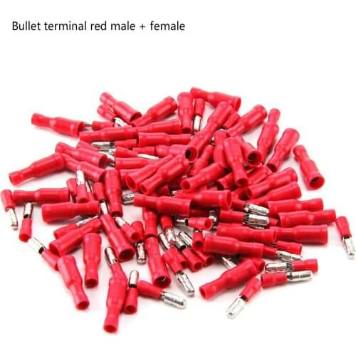 100pcs Bullet terminal red male + female Kit Electrical Crimp Dual entry cord end wire terminal connector