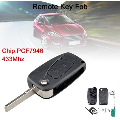2 Buttons 433Mhz Black Flip Car Remote Key Fob Replacement with ID46 /7946 Chip Chip Fit for Fiat 500 Panda/Bravo /Bravo Punto