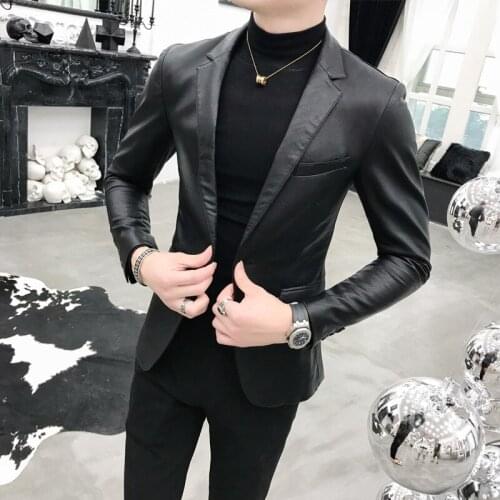 2021 Brand Clothing Fashion Mens High Quality Casual Leather Jacket Male Slim Fit Business Leather Suit Coats/Man Blazers