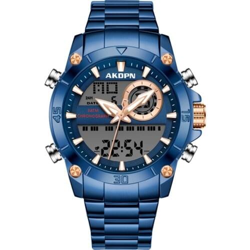 Men Military Sport Wrist Watch Gold Quartz Steel Waterproof Dual Display Male Clock Watches Relogio Masculino