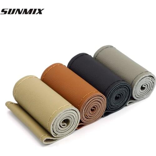 SUNMIX genuine leather steering wheel cover coarse texture leather steering cover classical budget leather car wheel cover