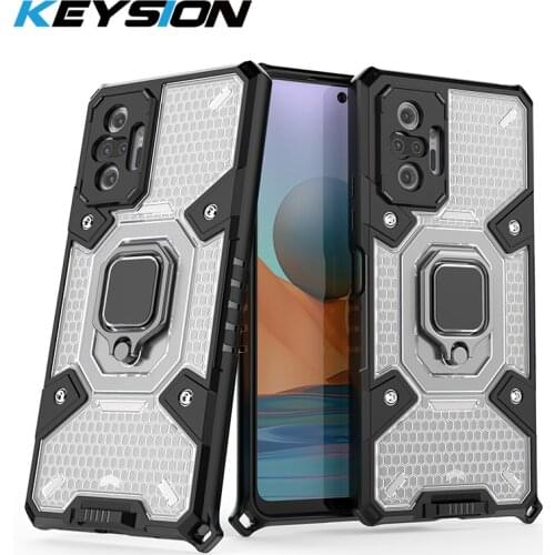 KEYSION Shockproof Case for Redmi Note 10 Pro 10 5G 10S Transparent Ring Stand Phone Cover for Redmi Note 9 Pro 9S 9T 9A 8 K40
