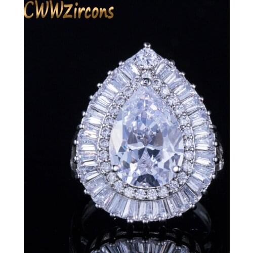 CWWZircons Brand Luxury Big Water Drop Cubic Zirconia Stone Adjustable Open Ring For Women Party Evening Jewelry R095