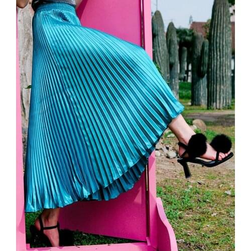 BT030 Original Design 2016 Summer new arrival women fashion vintage metal color long maxi pleated skirt