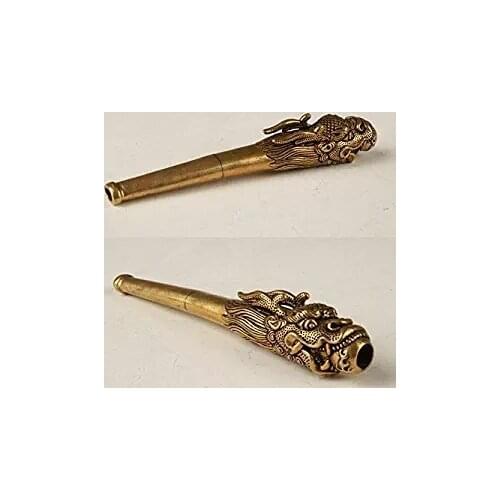 EASTCODE Collection Brass Hand-Carved Dragon Statue Old Smoking Tool Statues Pipe