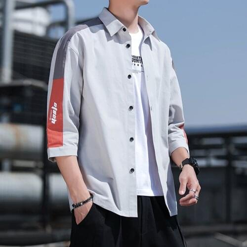 Casual Mens Short Tees Spring&Summer New Three Quarter Sleeve Pure Cotton T-Shirt Printed Single Breasted Tops Polo Clothing