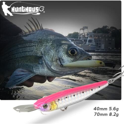Hunthouse Sinking Pencil Fishing Lure Riser Bait Small Size Metal Lip Wobbler Silent lw520 Minnow 40/70mm 5.6/8.2g Bass Trout