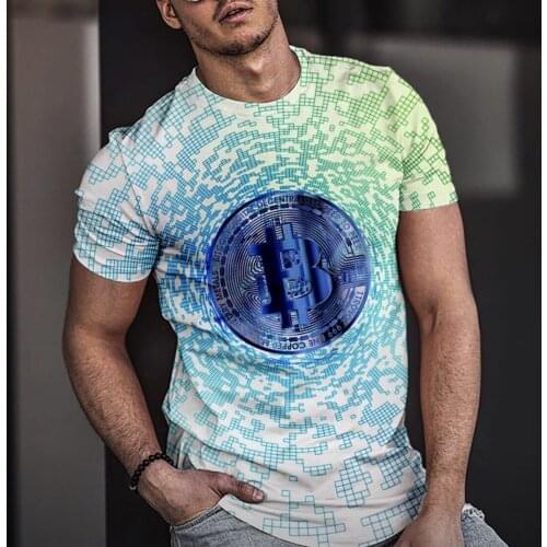 Summer 2021 Color Bitcoin T Shirt 3d Printed Men T Shirt Round Collar Comfortable Breathable Casual Short Sleeve Tees Xxl-6xl