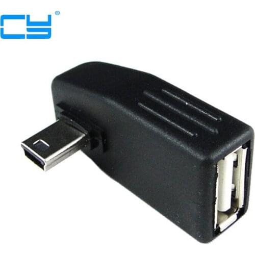 Mini USB Macho para USB otg Feminino 90D Vertical Esquerda Angular Adaptador Conector Ouro Aux tocar musica