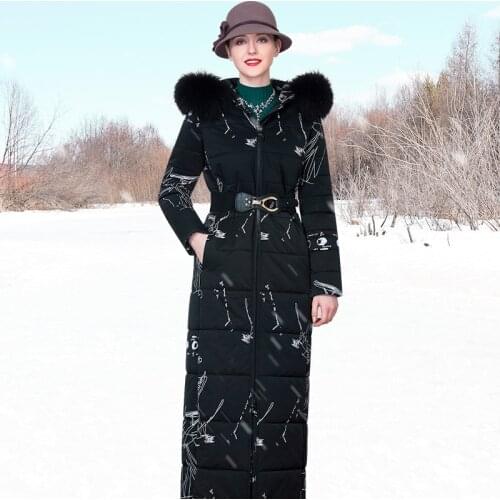 Fashion Winter Women Parkas Print Space Cotton Thick Coat Zipper Black Full Length Cap Collar X-Long Overcoat Plus Size DZ2201