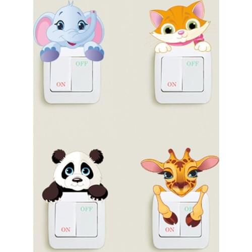 Cartoon Funny Animals Elephant Cat Panda Giraffe Toilet Switch Sticker Cartoon Switch Decor Children Home Decor Decals Poster