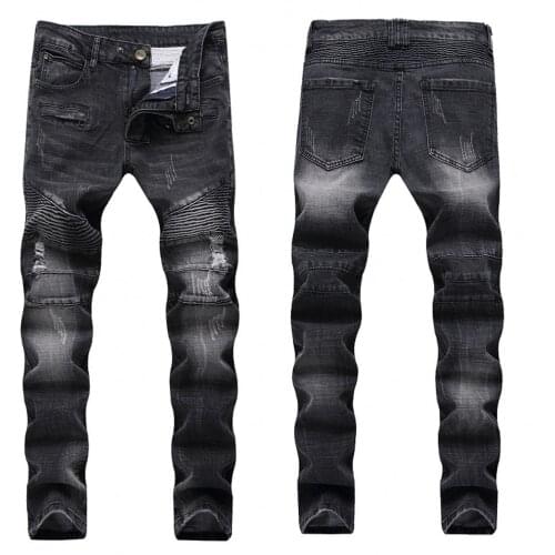 2019 Fashion Hip Hop Patch Men Retro Jeans Knee Rap Hole Zipped Biker Jeans Men Loose Slim Destroyed Torn Ripped Denim Man Jeans