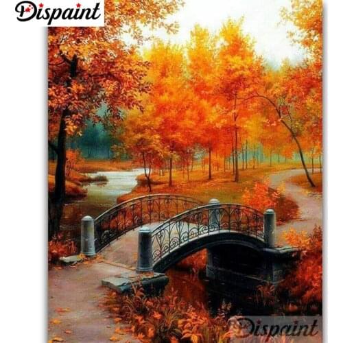 Dispaint 5D Diy Diamond Painting Cross Stitch "Bridge tree scenery" Home Decor Full Rhinestones Inlay Diamond Embroidery A25683