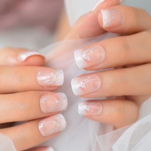 France Glitter Pre Designs Full Cover Nail Tips Short Lovely Squave Press On Nails New Style Fashion Supplies For Professionals