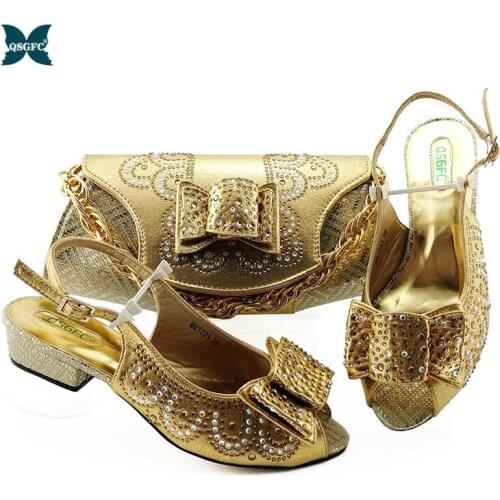 Newest Fahionable Shoes and Bag Set African Sets 2020 Italian design High Quality Ladies Shoes and Bag Set in Gold Color