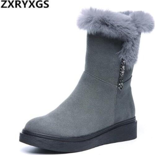 New Rhinestone Winter Snow Boots Women Boots 2021 Frosted Cowhide Leather Boots Women Shoes Flat Large Size Warm Winter Boots