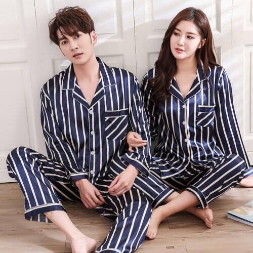 Sleepwear Womens Couple Pajamas Set Stripe Printed Lovers Pajamas Women/Men Long Sleeves Spring Unisex Sleepwear Family Clothes