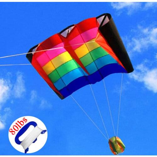 Professional 230cm Multi-color Single Line Parafoil Kite / Soft Rainbow Kites With Flying Tools Beach kite flying