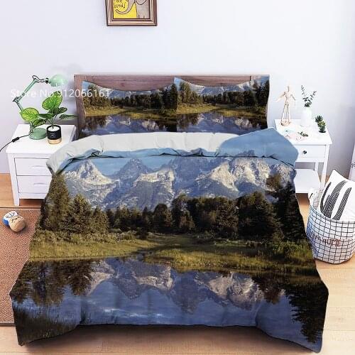 Snow Mountain Duvet Cover 3D Print Beautiful Landscape Bedding Set River Forest Scenery Bed Quilt Cover Queen Double Bedspread