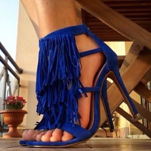 Tassel Stiletto Sandals Cut Out Fringe Hot Day Gladiator Shoes Woman High Heel Sandals Feminine 2019 Summer Shoes