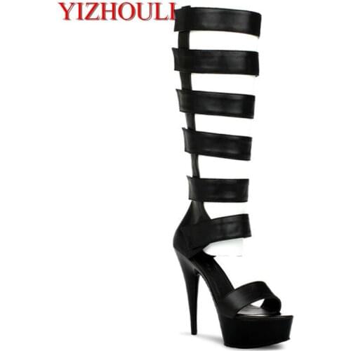 Sexy fashion queen fish mouth waterproof runway show 15 cm high sandals, summer tall womens shoes