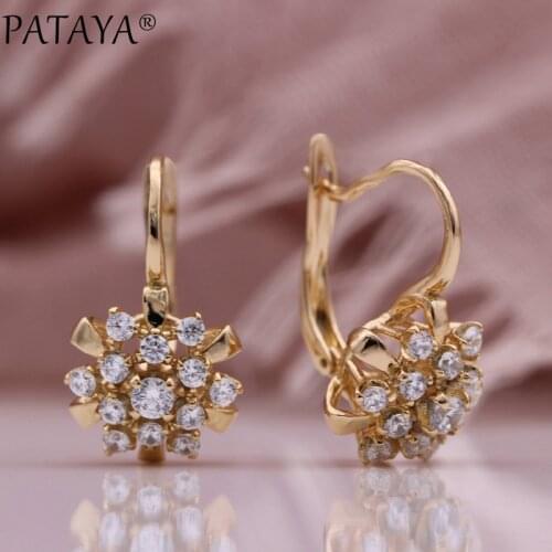 PATAYA New 585 Rose Gold Snowflake Drop Earrings Fine Natural Zircon Luxury Women Earrings Hollow Modern Bridal Fashion Jewelry