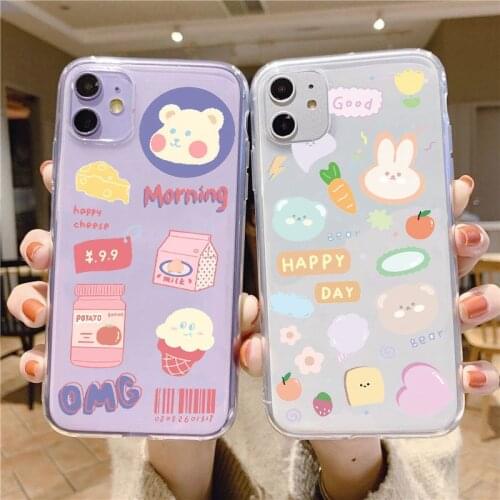 Cute Rainbow Bear Phone Case for iPhone 12 11 Pro XS MAX Mini 8 7 6 6S Plus X XR XS SE 2020 Silicone Clear Shell Soft Fund Cover
