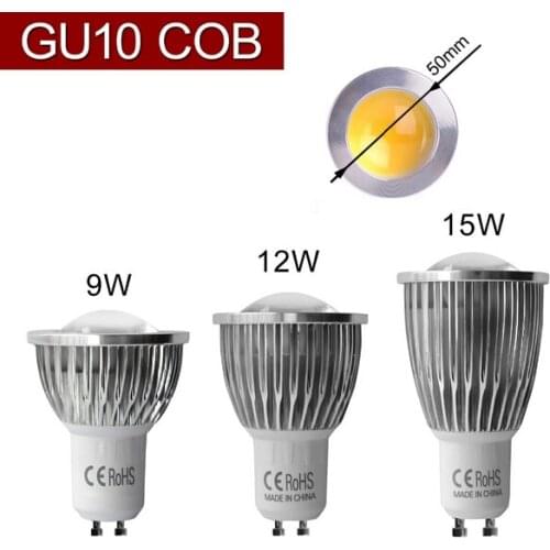 Super Bright GU10 Bulbs Light Led Warm White / White 220v 9W 12W 15w GU10 COB LED lamp light GU 10 led Spotlight