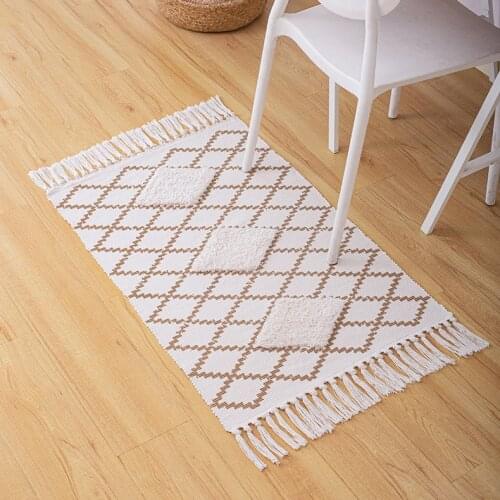 Cotton Linen Woven Carpet Non-slip Welcome Entrance Door Mat Bohemia Kitchen Door Rugs Women Shawl Manta