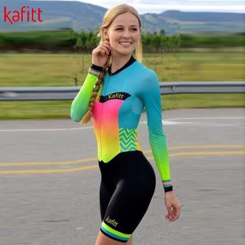 Kafitt Triathlon Long Sleeve Cycling Jersey Suit Ladies Jersey Jumpsuit Sweatshirt Bicycle Breathable Cushion Jersey Sweatshirt